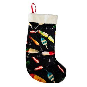 Fishing Lures and Hooks Christmas Stocking 17 x 10 NEW Fisherman XMAS Decor Gift